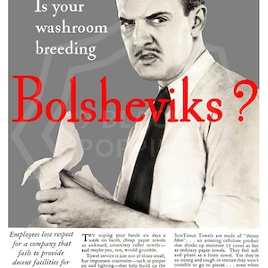 Is Your Washroom Breeding Bolsheviks? | Vintage Propaganda Wall Art | Art Print Poster Reproduction | Communism Socialism | Decor | Unframed Grey