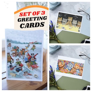 Louis Wain Tarjeta de felicitación Conjunto de 3 Cat Notecard Tarjeta de notas en blanco Ilustración vintage Pintura Cumpleaños Gracias Felicitaciones