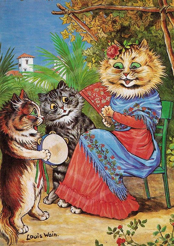 Louis Wain Print Cat Wall Art Decor Fancy Pretty Cat Vintage 