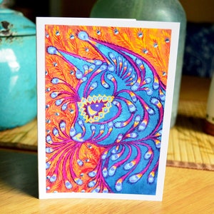 Louis Wain carte de voeux chat carte de correspondance vierge illustration vintage peinture anniversaire merci cils abstrait psychédélique