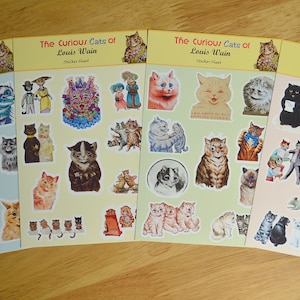 Feuille d'autocollants chat Louis Wain | Vinyle mat brillant résistant à l'eau | Chats vintage mignons | Pour Enfants Adultes | Agenda Agenda Calendrier