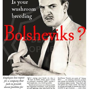 Is Your Washroom Breeding Bolsheviks? | Vintage Propaganda Wall Art | Art Print Poster Reproduction | Communism Socialism | Decor | Unframed Black