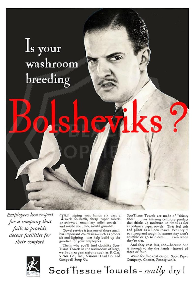 Is Your Washroom Breeding Bolsheviks? | Vintage Propaganda Wall Art | Art Print Poster Reproduction | Communism Socialism | Decor | Unframed Black