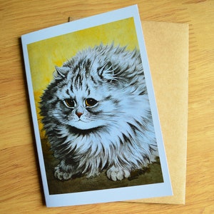 Carte de voeux Louis Wain Carte de correspondance de chat Carte de correspondance vierge Illustration vintage Peinture Anniversaire Merci Blanc moelleux