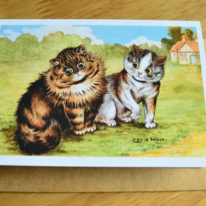 Louis Wain carte de voeux chat carte de correspondance vierge illustration vintage peinture anniversaire merci moelleux persan