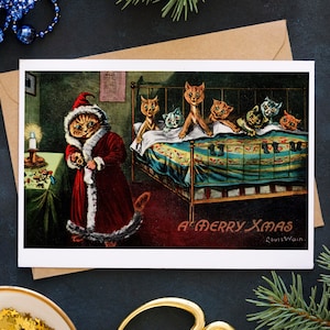 Divertente biglietto di Natale con gatto / Louis Wain / Biglietto di auguri vuoto / Arte vintage con gatti / Biglietto di auguri per gli amanti dei gatti / Bambini di Babbo Natale / Natale vintage /