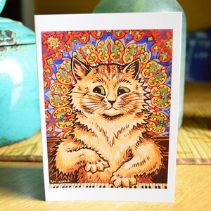 Carte de voeux Louis Wain Carte de correspondance de chat Carte de correspondance vierge Illustration vintage Peinture Anniversaire Merci Piano