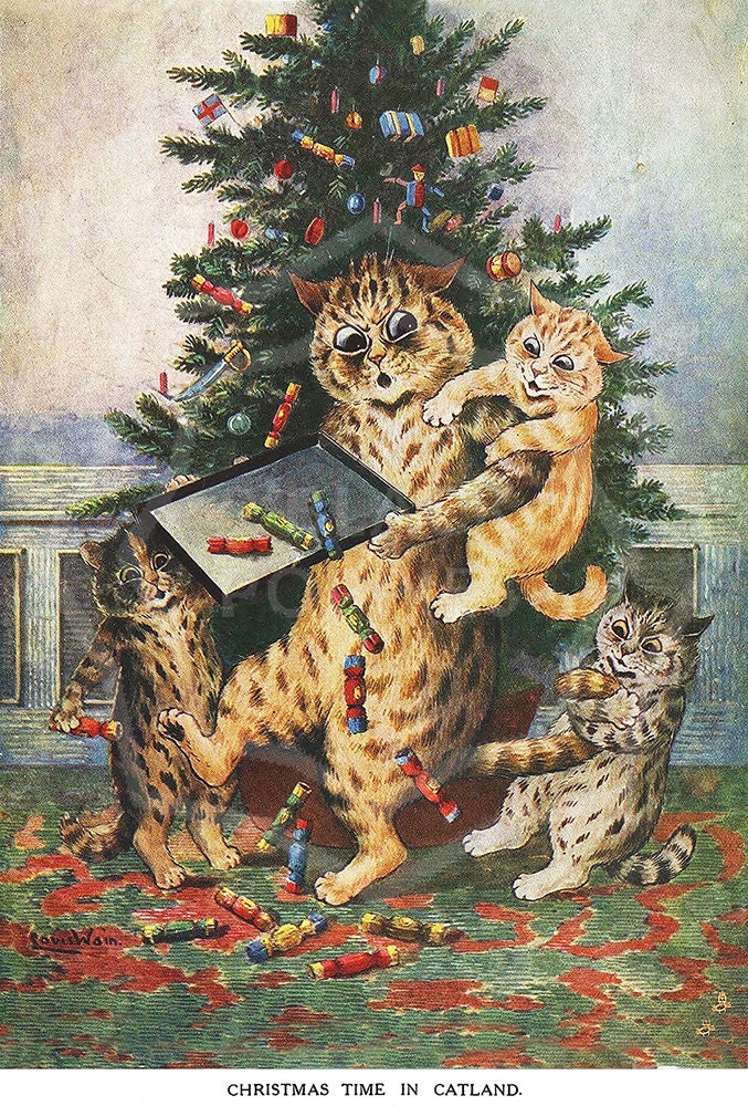 louis wain christmas cat prints