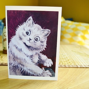 Karta z pozdrowieniami o kocie | Louis Wain | Biały kot | Pusta kartka | Sztuka w stylu vintage | Urodziny Podziękowanie Parapetówka Powrót do zdrowia |