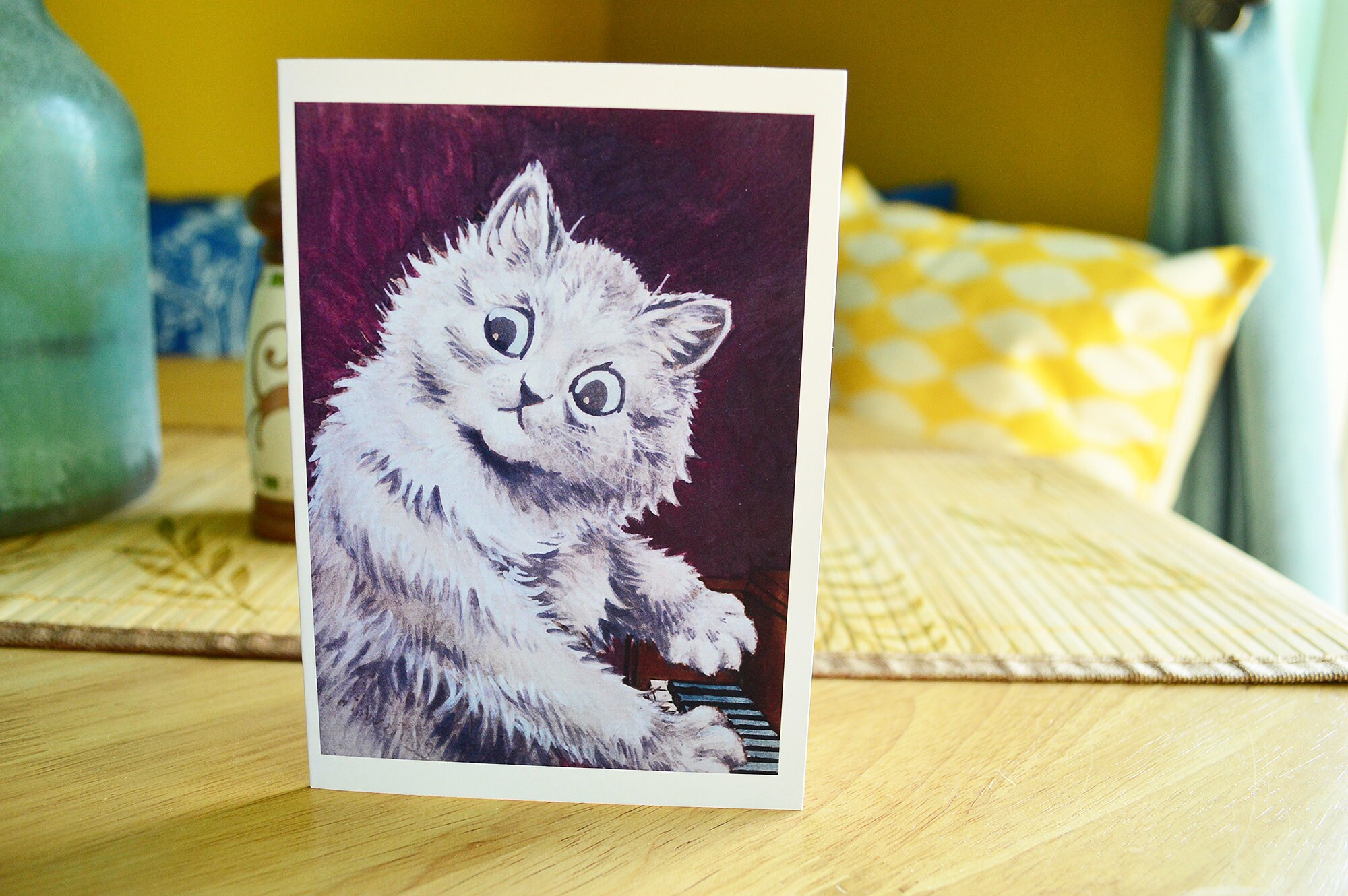 Cat Greeting Card | Louis Wain | White Cat | Blank Notecard | Vintage Art | Birthday Thank You Housewarming Get Well |