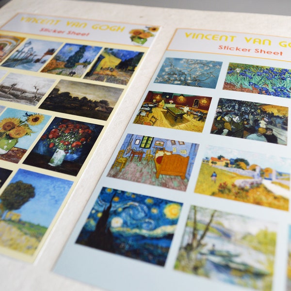Van Gogh Sticker Set 2 Sheets  | Glossy Vinyl Kiss Cut Starry Night Sunflowers Almond Blossom Diary Journal Planner Decoupage