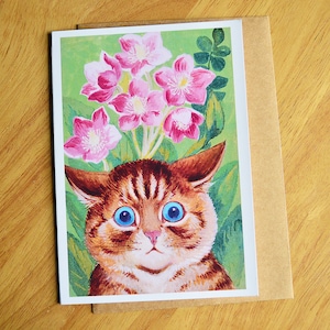 Louis Wain Tarjeta de felicitación Gato Tarjeta de notas Tarjeta de notas en blanco Ilustración vintage Pintura Cumpleaños Gracias Ojos abiertos