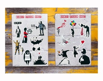 Banksy Sticker Sheets | Glossy Matte Vinyl Kiss Cut | Street Art Grafitti | For Planner Skateboard Scrapbook Diary Calendar Laptop Decoupage