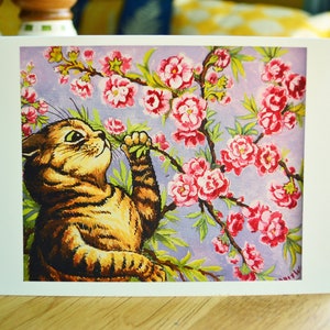 Carte de voeux Louis Wain Carte de correspondance chat Carte de correspondance vierge Illustration vintage Peinture Anniversaire Merci Sentir les fleurs