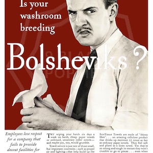 Is Your Washroom Breeding Bolsheviks? | Vintage Propaganda Wall Art | Art Print Poster Reproduction | Communism Socialism | Decor | Unframed Maroon