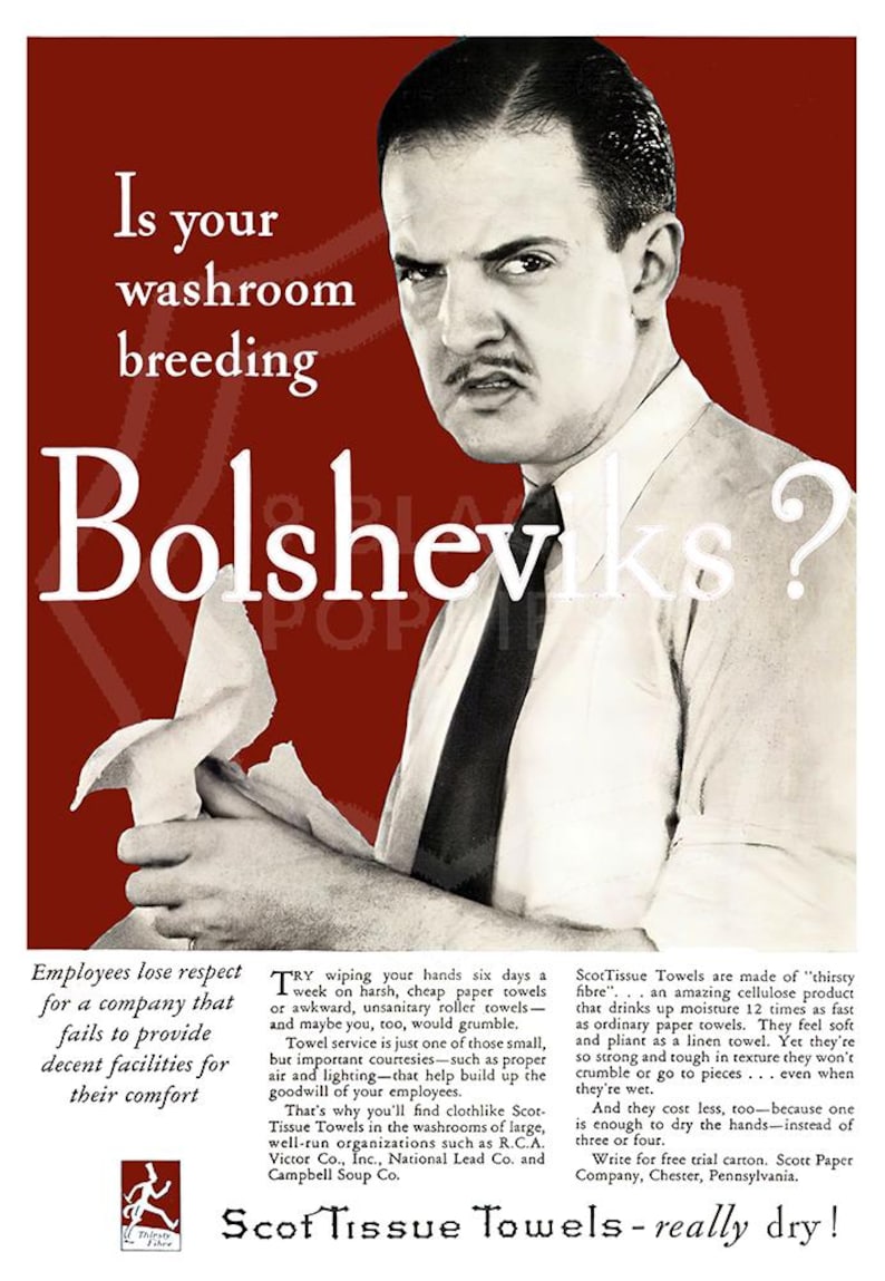 Is Your Washroom Breeding Bolsheviks? | Vintage Propaganda Wall Art | Art Print Poster Reproduction | Communism Socialism | Decor | Unframed Maroon