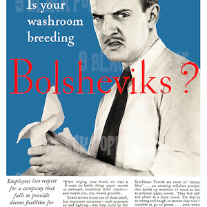 Is Your Washroom Breeding Bolsheviks? | Vintage Propaganda Wall Art | Art Print Poster Reproduction | Communism Socialism | Decor | Unframed Blue