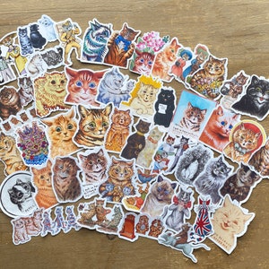Confezione misteriosa da 20 adesivi Louis Wain Cat, fustellati lucidi, adorabili gattini, illustrazioni d'arte vintage, dipinti per adulti e bambini.