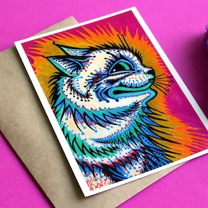 Psychedelische Katzen Grußkarte | Louis Wain | Lächelnde Katze | Abgefahrene Abstrakte Blanko Karte | Vintage Kunst | Geburtstags Danke gut ankommen |
