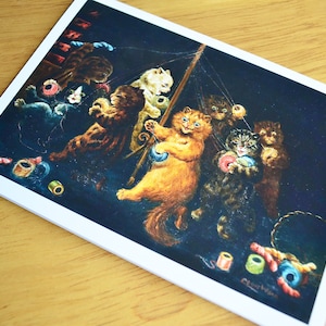 Louis Wain wenskaart Kat Notecard Lege notitiekaart Vintage illustratie Schilderij Verjaardag Dank u meiboom