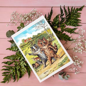 Louis Wain Friends-wenskaart | BFF's | Blanco notitiekaart | Vintage illustratie | Grappige lieve schattige kattenkaart voor verjaardag van vriendschap