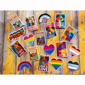 LGBTQIA + Queer Pride Aufkleber | 18 Aufkleber | Gestanztes glänzendes Matt | Bi Pan Asexuell Lesben TLW MLM | Joy Aktivismus Sticker Bombing