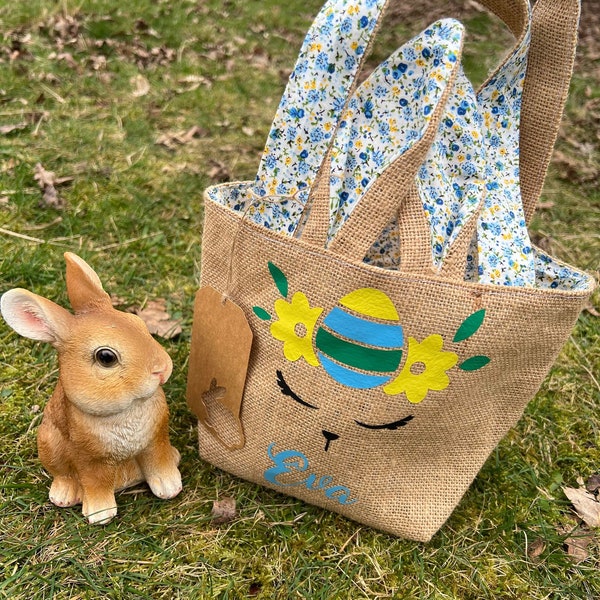 Panier / sac lapin de Pâques à personnaliser au prénom de l'enfant