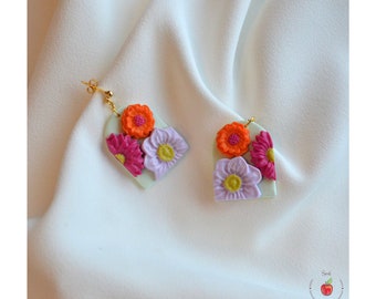 Floral Earrings, Polymer Clay Earrings, Spring Earrings, Statement Earrings, Flower, Clay Earrings, color, Handmade Earrings, Gift For her