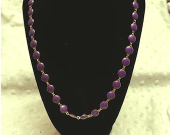 Vintage Gold Tone Double Sided Purple Disc 15" Beaded Necklace