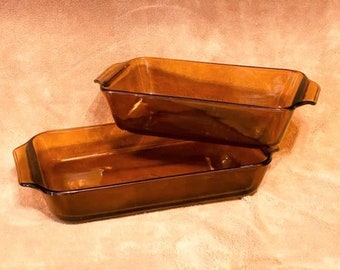 Vintage Anchor Hocking/Fireking Amber Baking Dish Set (1 Qt & 1.5 Qt)