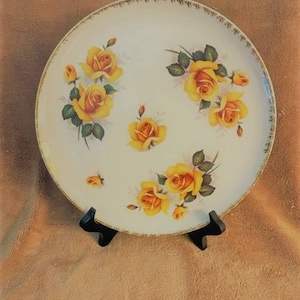 Vintage Early Mid-Century Yellow Rose 24Kt Edged 10.5&quot; Plate