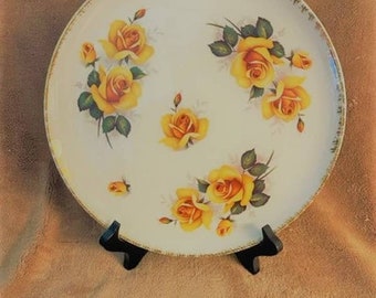 Vintage Early Mid-Century Yellow Rose 24Kt Edged 10.5" Plate
