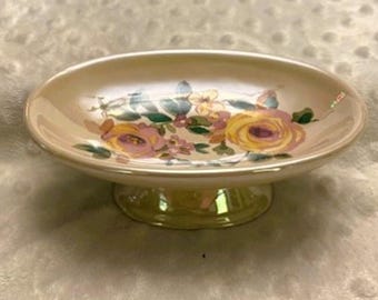 Vintage Wamsutta Handpainted Floral Pattern Porcelain Footed Soap Dish (1970s)