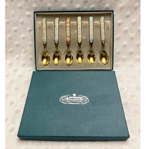 Vintage Anton Michelsen Enameled Sterling Silver Danish Demitasse Spoons-1950