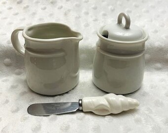 Vintage Bone China Breakfast Table Trio- Creamer, Sugar Bowl w/Lid, & Spreader
