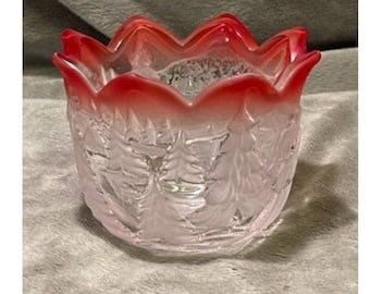 Mikasa Frosted Crystal Holiday Candle Holder w/Red Accented Pointed Rim- NWOT