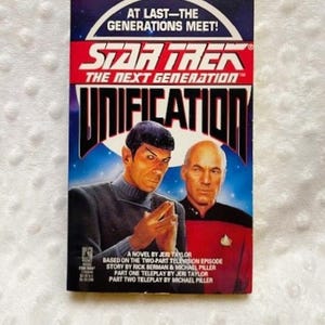 May include: A Star Trek: The Next Generation "Unification" VHS tape. The cover features Spock and Captain Picard. The title is in large, bold letters. The text "At Last - The Generations Meet!" is at the top.