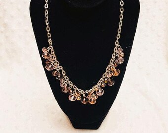 Vintage Pink/Maroon Glass Beaded Necklace Chunky Dangle Signed Avenue 22”