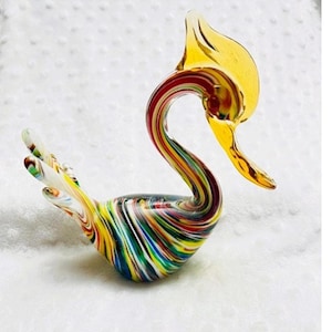 Vintage Murano Venetian Handblown, Multicolor, Amber Accent, Glass Heron