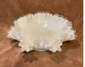Vintage Fenton Silvercrest 11 quot Milk Glass Crimped Ruffled Edge Bowl
