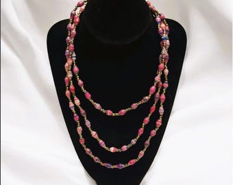 Vintage African Handcrafted, Paperbead Necklace w/Small Gold Bead Accents