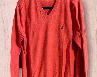 Vintage Men's Nautica Jersey Navtech V-neck Sweater-Red-Size L