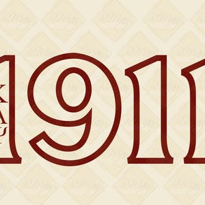 May include: Red and white graphic with the year 1911 and the letters K A Ψ.