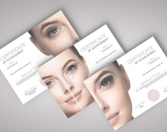 3 modèles de certificats de cils imprimables modifiables Canva (formats A4 et lettre US), certificats de cours de formation, cours de cils, cours de cils, diplôme