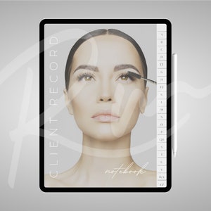 Digitaal notitieboekje wimperverlenging cliëntverslag met tabbladen met hyperlinks, dossierkaart zweepslagen, goodnotes