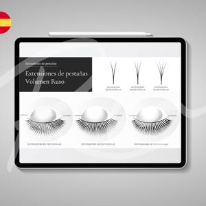 Presentación de entrenamiento de extensión de pestañas Volumen Ruso. Russian Volume Lash Course Presentation. PowerPoint. Editable. Spanish