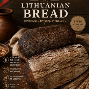 Traditional Lithuanian Dark Rye Bread, Homestyle, 2 loaves