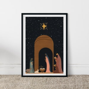 Art imprimable de la crèche de Noël | Crèche moderne | Portraits | Bethléem | Art de Noël | Téléchargement numérique | Art de Noël lunatique