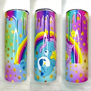 Rainbow bear tumbler, retro tumbler, care tumbler, 80s tumbler, colorful tumbler, gift tumbler, coffee tumbler, 90s tumbler, custom tumbler