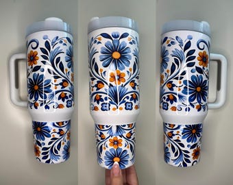 40oz H2 Talavera tumbler, Talavera tumbler, 40 oz tumbler, blue tumbler, Mexico tumbler, coffee tumbler, gift tumbler, tile tumbler, tumbler